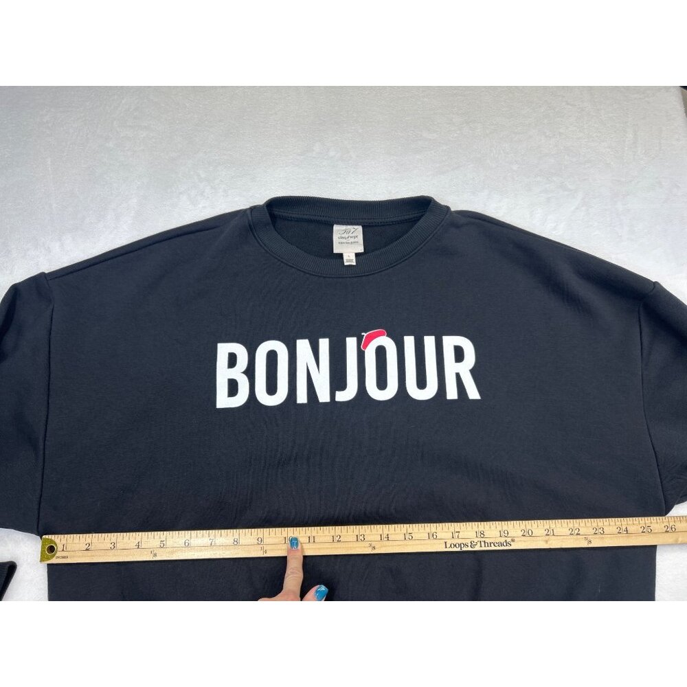 Cinq à Sept Bonjour Black Beret Brandy Pullover Sweatshirt Women's L Oversized - Picture 7 of 9